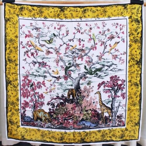 A Lively Animal Party Scarf Shawl Pure Silk Pashmina Neck Wear Accessory Square Scarves New Fashion Multi-use 88*88cm FJ144