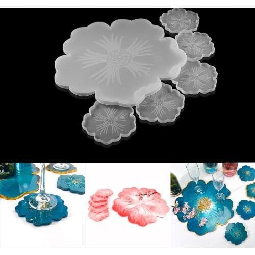 1Set Wine Glass Coasters Silicone Molds UV Epoxy Resin Mould Flowers Tray Casting Mold for DIY Crafts Home Table Decoration