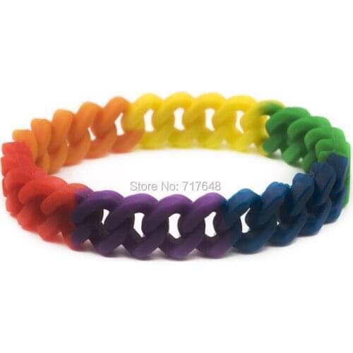 100pcs Gay Pride Rainbow Chain Link wristband silicone bracelets free shipping by ePacket A