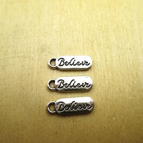 30pcs-19x6mm Believe Charms Pendants, Believe Charm Jewelry Making DIY necklace/ bracelets charms antique silver tone