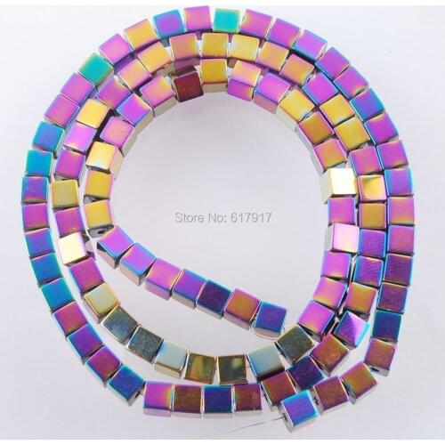 4mm Natural No magnetic Hematite Square Loose Spacer Beads Motley Metallic Color Jewelry Making 15.5" TL3163