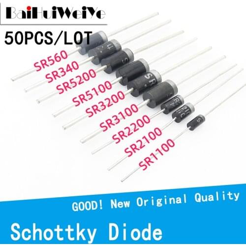 50PCS/LOT SR1100 SR2100 SR2200 SR3100 SR3200 SR5100 SR5200 SR340 SR560 Schottky Rectifier Diode DO27 New Original Good Quality