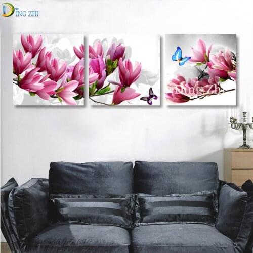 5D DIY Diamond Painting Pink Magnolia Orchid Flower Diamond Mosaic Rhinestone Beads Embroidery Living Room Dining Room Decor
