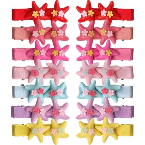 7Pairs=14pcs/lot Mini Sea Stars Barrettes Childrens Cartoon Star Hairpin Double Prong Clips For Kids