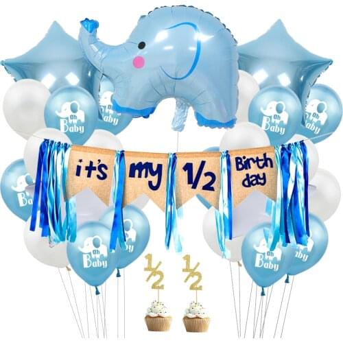 Amawill 6 Months Birthday Decorations for Boy Its My Half Birthday Burlap Banner 1/2 Elephant Balloons Half Year Cake Topper