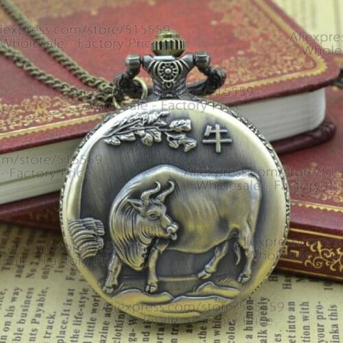 Free Shipping Cow Pattern Pendant Pocket Watch Fashion Quartz Unisex Pocket Watch Gift Watch Collection Wholesale