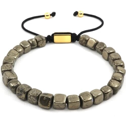 Pohier Smooth Iron Pyrite the Squared Beaded Collection Mens Wristband Bracelets For Men Women