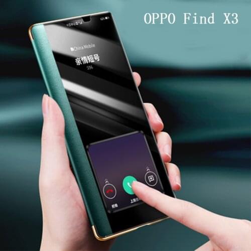 Window View Case Cover for OPPO Find X3 Genuine Leather Phone Bag for OPPO Find X3 Pro X3Pro Flip funda skin + Screen Protector