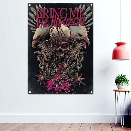 Skull Eagles Scary Bloody Death Art Flag Wall Hanging Chart Painting Rock Band Banner Heavy Metal Music Posters Home Decoration