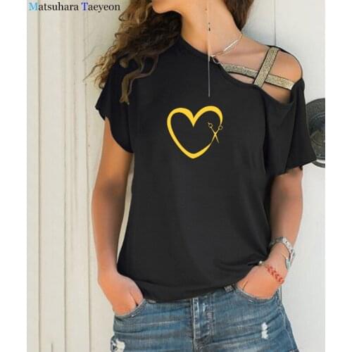 Funny Barber Weapon Scissors Heart T Shirt Women Hairdresser T-shirt Hair Stylist Sexy Irregular Skew Cross Bandag Clothes Tee