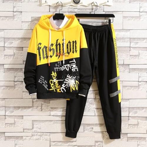 Fashion Mens Set Autumn Winter Elastic Waist Trousers+Long sleeve Pullover Sweatshirt Set Casual Japan Style Men Clothing Set