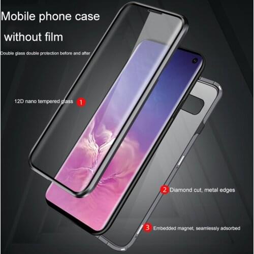 Luxury Adsorption Magnetic Phone Case for Samsung Galaxy A70 A60 A50 A40 A30 A10 M10 Hard Metal Double Tempered Glass Case Cover