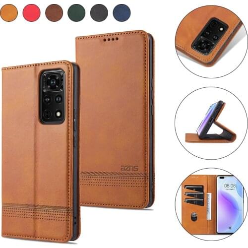 Fashion Wallet Card Slot Case For Huawei Honor 50 V40 30 30S V30 9C 9S 9X Lite Pro Play5 Solid Color Magnetic Shockproof Cases