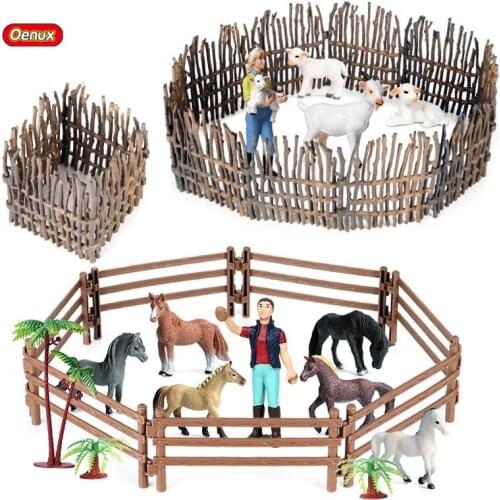 Oenux Simulation Farm Series Set Fence Farmer Horse Stable Cow Sheep Animals Model Figurines Action PVC Toy For Kid Xmas Gift
