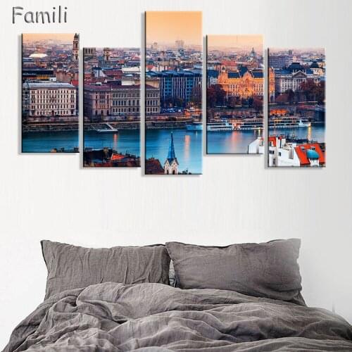 Night View 5 Panels Wall Art Canvas Paintings Wall Decorations Artwork Giclee Wall Artwork Home Decor
