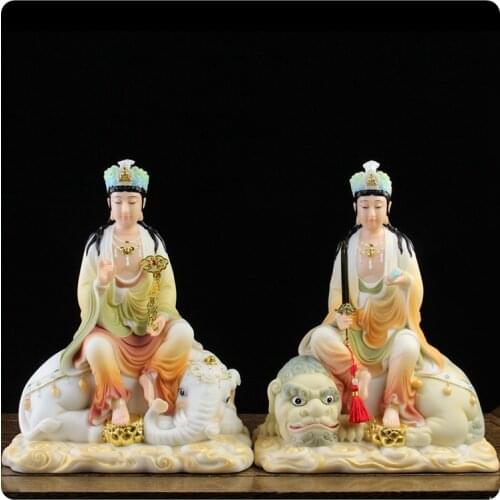 A pair 2PCS High grade jade Buddha statue Buddhism HOME family effective protection Samantabhadra Bodhisattva Manjusri Buddha