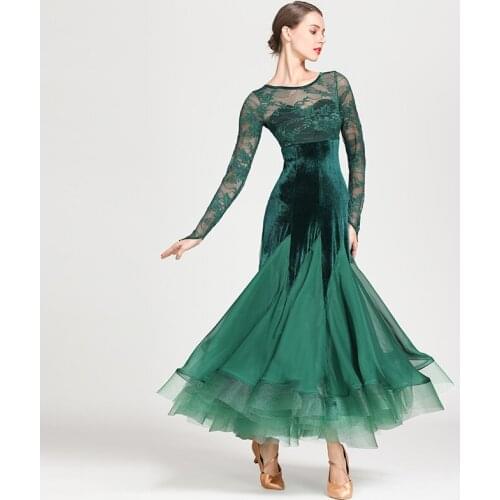 Ballroom Women Dance Dress Sale Waltz Tang Lace Velvet Black Red Ladies Waltz Tango Dresses For Ballroom Dancing Waltz DL3361