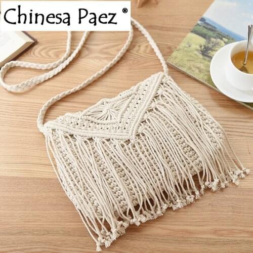 New casual straw bag hollow out tassel beach bag flip hand woven bag cotton rope Fashion shoulder bag Crossbody Bohemia bag