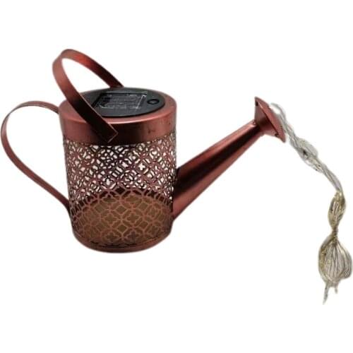 Solar Powered Star Garden Light Hollow Out Wrought Iron Kettle Watering Can Sprinkler Starry String LED Lamp Decoration