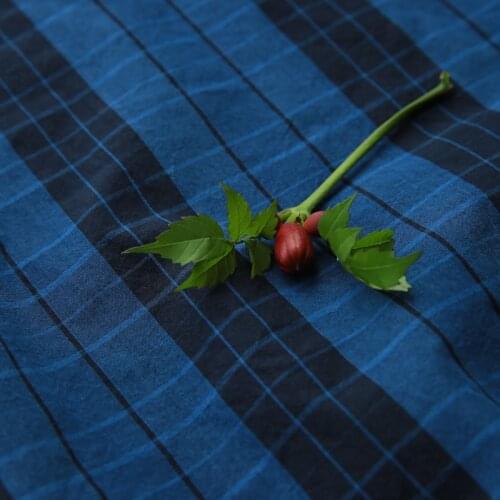 High count and high density pure cotton fabric Blue checked yarn weaving tissu High-end dress, travelling dress garment fabrics