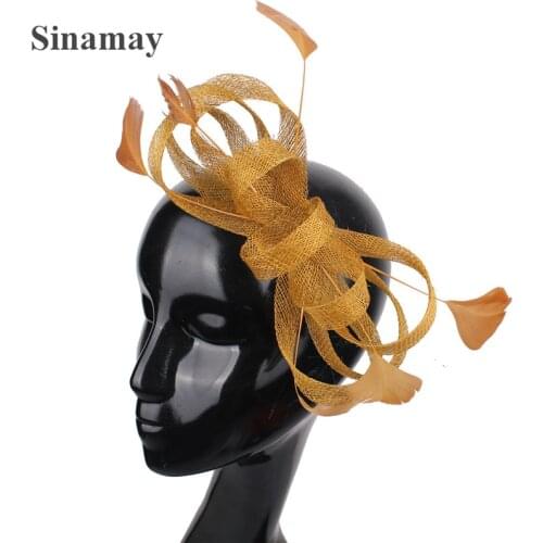 Yellow Fashion Wedding Sinamay Headwear Bride Elegant Chic Fascinators Hat Accessories Fancy Feather Hair Pin Fashion Headdress