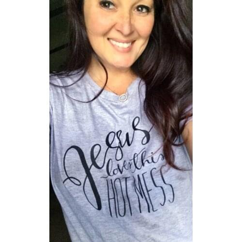 Jesus Loves This Hot Mess Christian T-Shirt Women Cute Fashion Tumblr Tops Summer Casual camiseta tumblr beautiful tees- K275