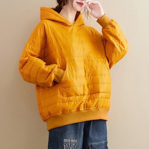 Women Cotton Jacket Hooded Plus Size Long Sleeve Loose Autumn Winter Clothes Female Coats Casual Stripe Outerwear Mujer Chaqueta