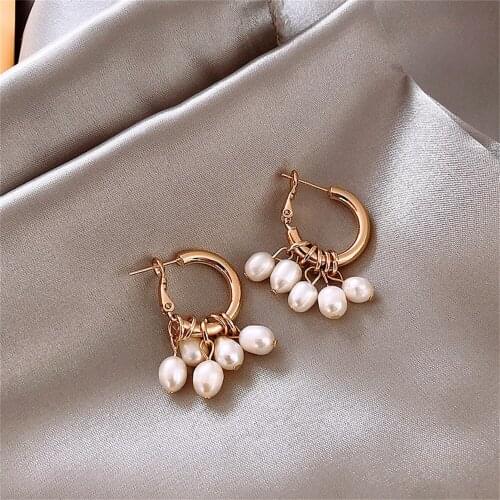 Kshmir French smooth pearl tassel earrings contracted c word fair maiden temperament earrings small earrings jewelry gifts