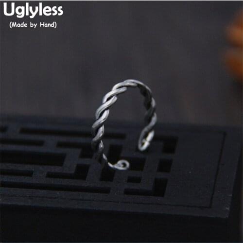 Uglyless Real S 925 Sterling Silver Fine Jewelry Handmade Twisted Weave Texture Opening Rings for Women Fashion Statement Bijoux