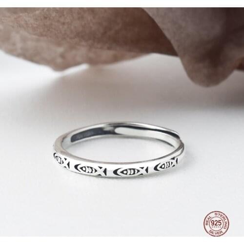 LKO Personality Vintage Totems Small Fish Rings 925 Sterling Silver for Women Party Jewelry Ornaments Opening Adjustable Ring