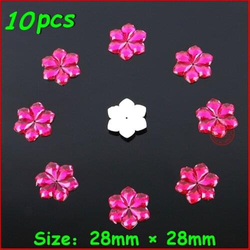 10pcs 28mm Rose Round Flower 1 Hole Flatback Transparent Crystal Sewing Sew On Acrylic Rhinestones For Wedding Dress Accessory