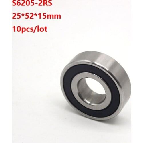 10pcs/lot S6205RS S6205-2RS S6205 2RS RS 25x52x15mm high quality stainless steel Deep Groove Ball bearing 25*52*15mm