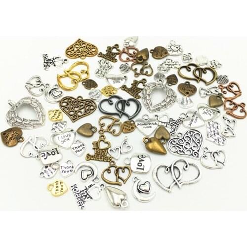 100g Mixed Love Heart Punk Steampunk Charms Pendant Vintage DIY Antique Handmade Necklace for Jewelry Making
