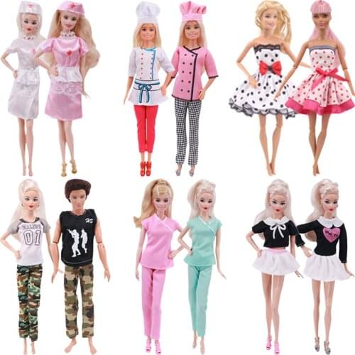 2 Pcs/Lot Doll Clothes & Accessories For Twins Barbies & Ken Barbies Handmade Dress & Uniform 7 Shoes For Girl`s Toy Gifts