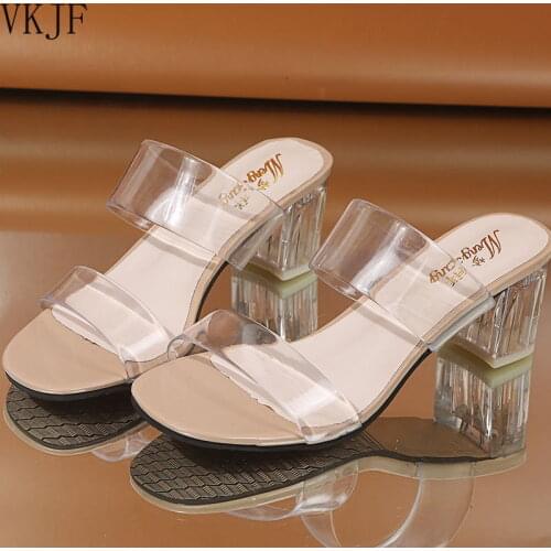 2021 Clear Heels Slippers Women Sandals Summer Shoes Woman Transparent Shoes High Heels Pumps Wedding Jelly Sandels for Women