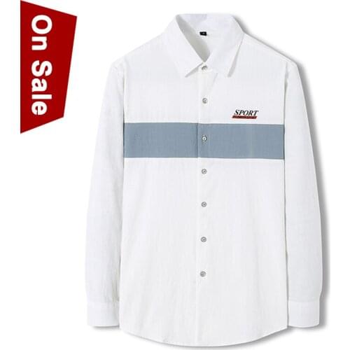 2021 Shirts Men Spring Long Sleeve Contrast Color Cotton Mens Casual Shirts Male Summer Fashion White Grey Green Non-Iron #823