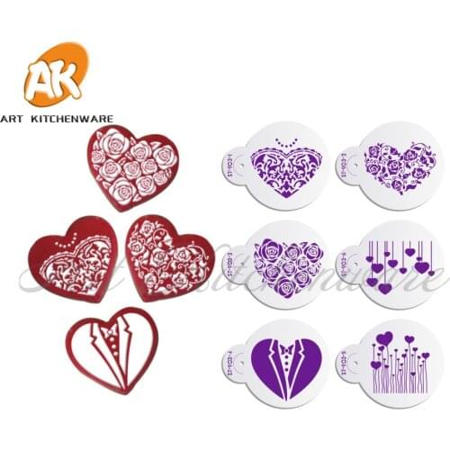6Pcs/set Heart Shape Cookie Stencil for Wedding Cake, DIY Teapad Stencil Tools, Cupcake Stencil Decorating Tool, Bakeware ST-903
