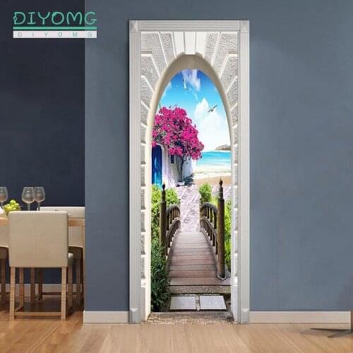 77x200cm 3D landscape Door Stickers For LivingRoom Bedroom DIY PVC self-Adhesive Wallpaper Home Decor Waterproof Mural Decal