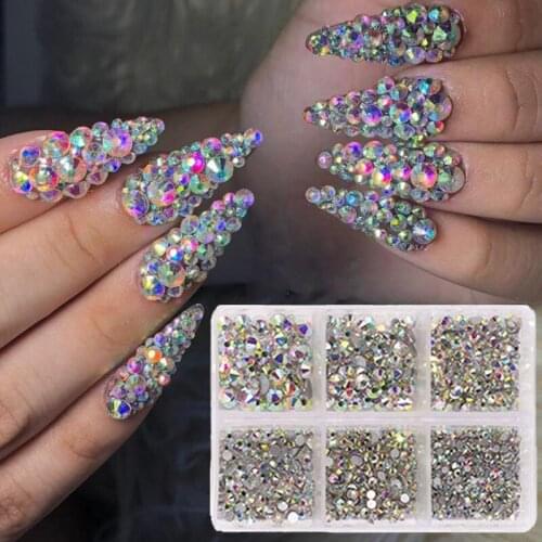 AB Crystals Nail Art Rhinestones Flatback 3D Glitter Nail Decorations Diamond DIY Tips Acrylic Manicure Gems Accessories