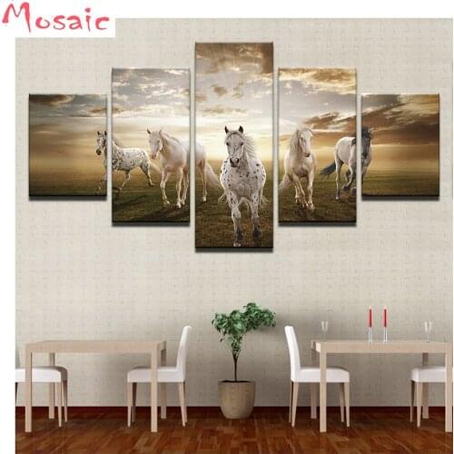 5D DIY Diamond Painting 5 pcs,Diamond Embroidery"Running horse" diamond Picture of Rhinestones Clouds animal Living Room Decor
