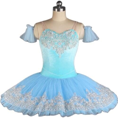 Velvet Professional Ballet Tutu Sky Blue Platter Tutu Dress for Girls Ballerina Dance Costume Performance Tutus BLL435