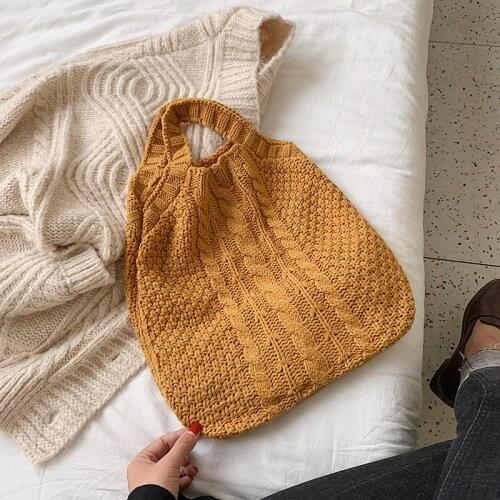 Boho Vintage Chic Knitting Handbag Women Crochet Vest Top-handle Bag Female Japanese Winter&fall Trendy Retro Shoulder Bag