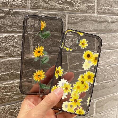 Sunflower Luxury Unique Design Phone Case Transparent for iPhone 7 8 11 12 se 2020 mini pro X XS XR MAX Plus