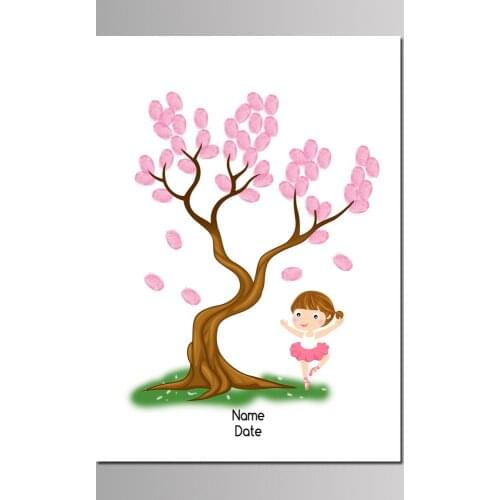 Baby Girl Birthday Decor 50x70cm Multi Size Ballet Dancer Fingerprint Tree Guest Book Kids Event DIY Canvas Painting With Inkpad
