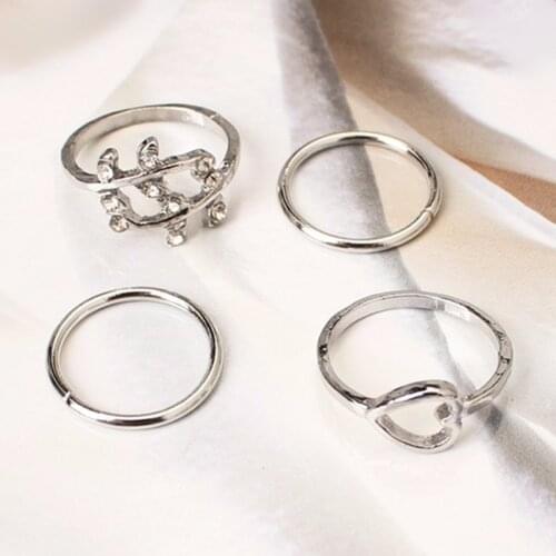 Cheap Jewelry 4pcs/set Gold Color Crystal Love Heart Rings Stacking Charm Leaf Midi Knuckle Ring Set For Women Anel Anillos