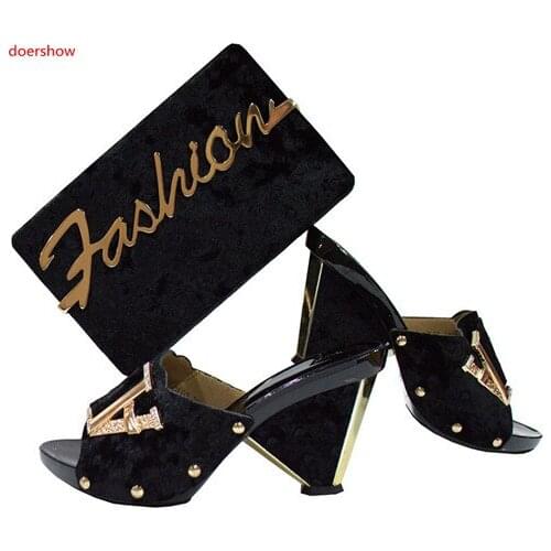 Doershow black Shoes and Bag To Match Italian Matching Shoe and Bag Set African Wedding Shoes and Bag To Match SGF1-16