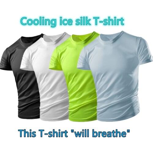 Summer Mens Ice Silk short-sleeved T-shirt Quick-drying Skin Breathing Clothes Refreshing Solid Color Plus Size Sportswear Tees