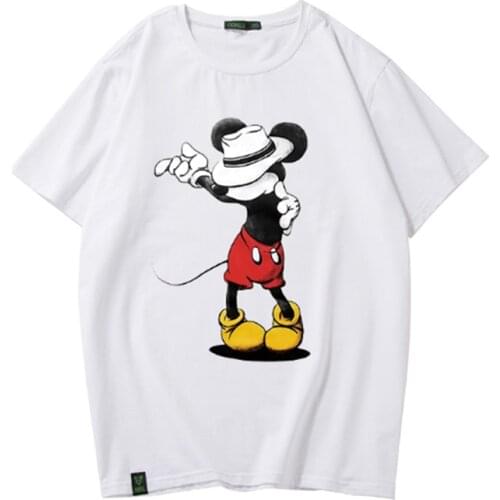 Summer Short-sleeved T-shirts Mickey Mouse Cartoon Print Clothes Harajuku Mens T Shirt O Neck Cotton Casual Top Tee Plug Size