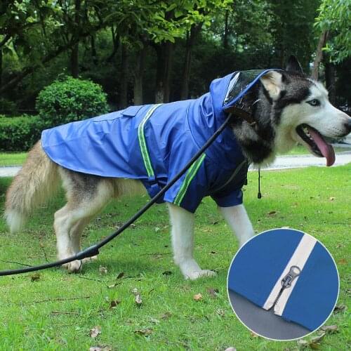 Pet Dog Raincoat Reflective Waterproof Zipper PSM Clothes High Neck Hooded Jumpsuit For Big Dogs Overalls Rain PU Cloak Labrador