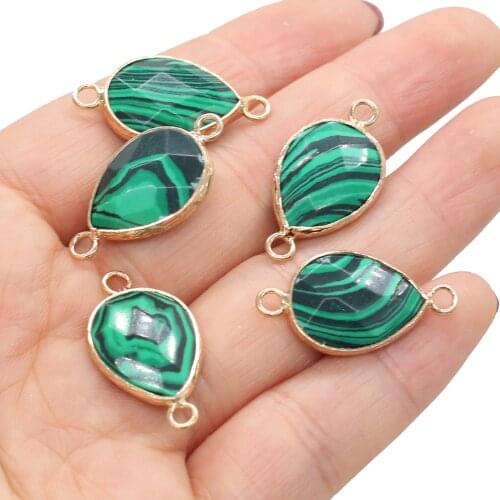 2pc Natural Gems Pendant Water Drop Golden Plated Malachite Pendant For Jewelry Making DIY Necklace Bracelets